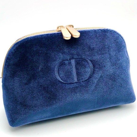 DIOR | Blue Velvet CD Logo Cosmetic Bag NWT - Picture 1 of 2
